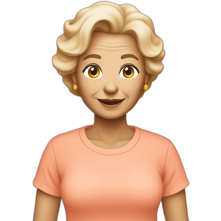 White 63 yrs old woman lihgt hair with a salmon color T-shirt emoji