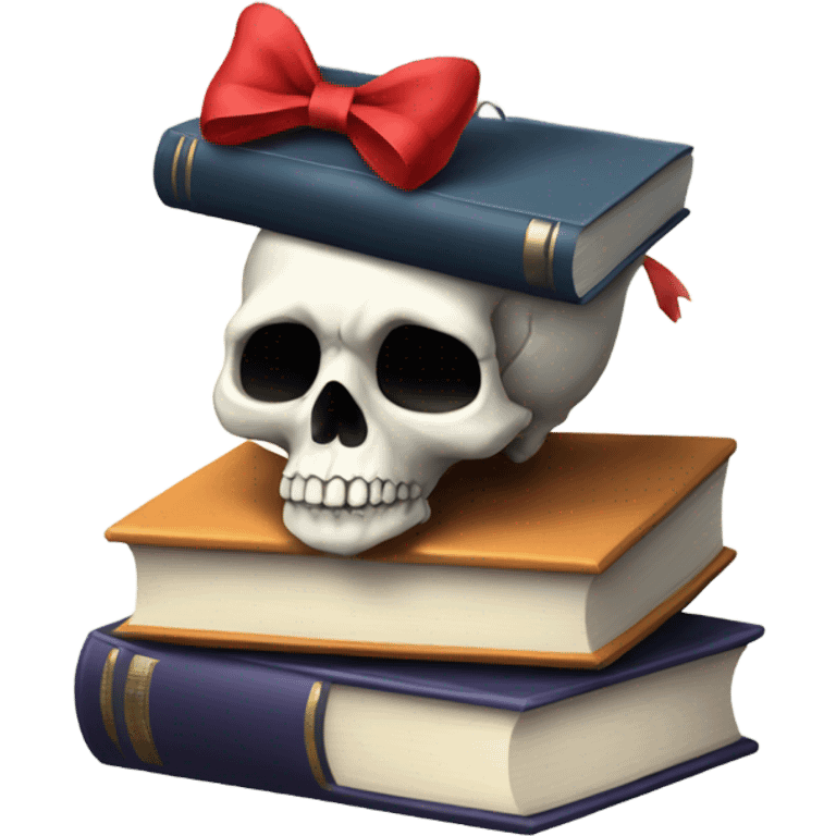 Skull with a bow on the top of the head on top of books  emoji