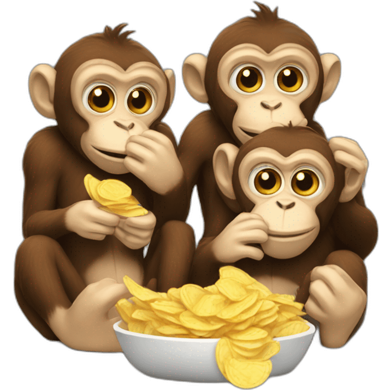 4 monkeys eating chips emoji