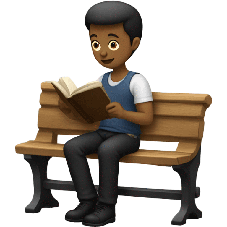 white person sitting on bench wearing black trousers  reading a book  emoji