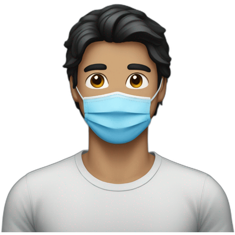 A man with a black hair and blue t-shirt wearing a mask emoji