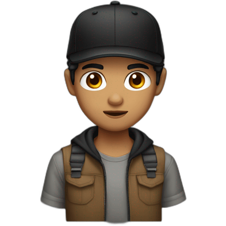 mixed race boy dark hair black cap angry emoji