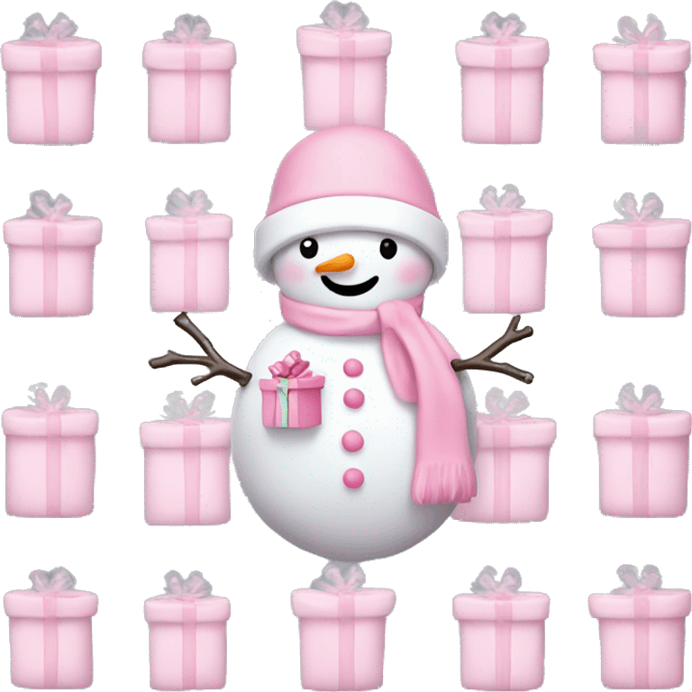 pastel pink snowman and gift emoji