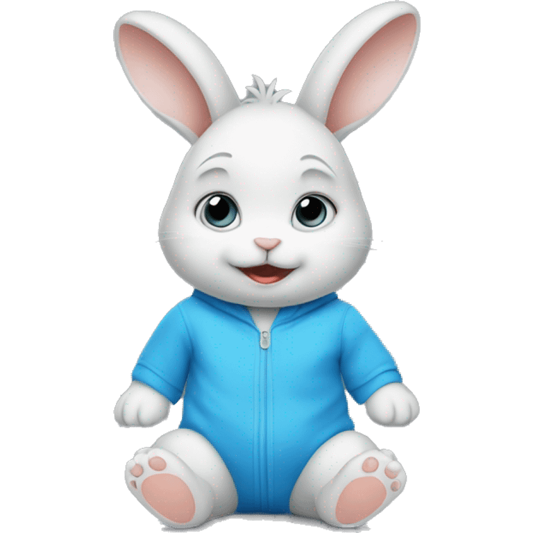 Anxious baby rabbit in blue bodysuit emoji