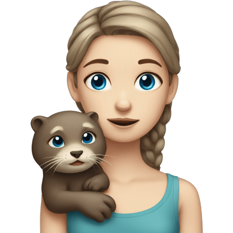 a very tired girl with blue eyes and fair skin with an otter in her hands emoji