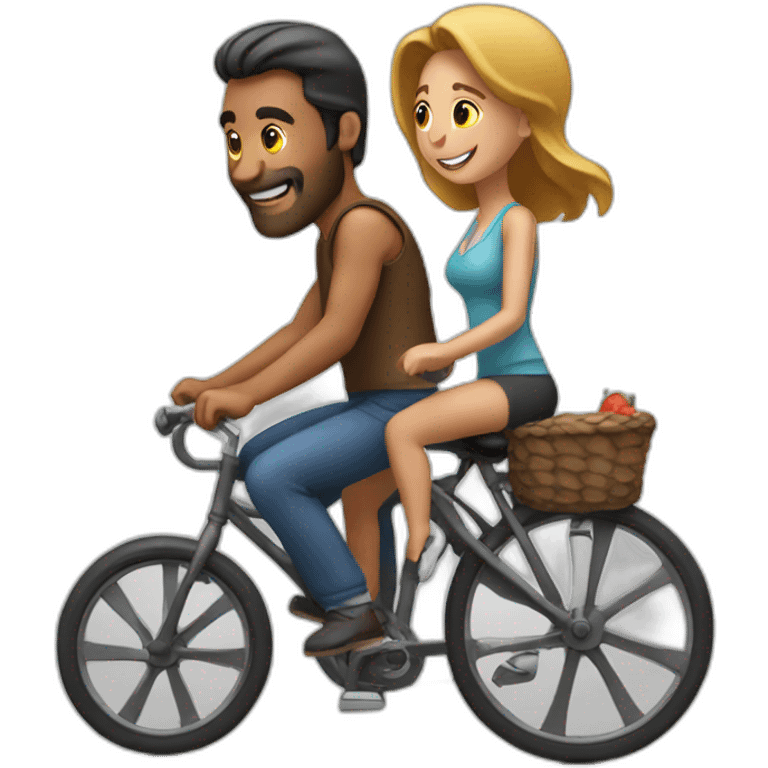 man riding cycle with his wife behind emoji