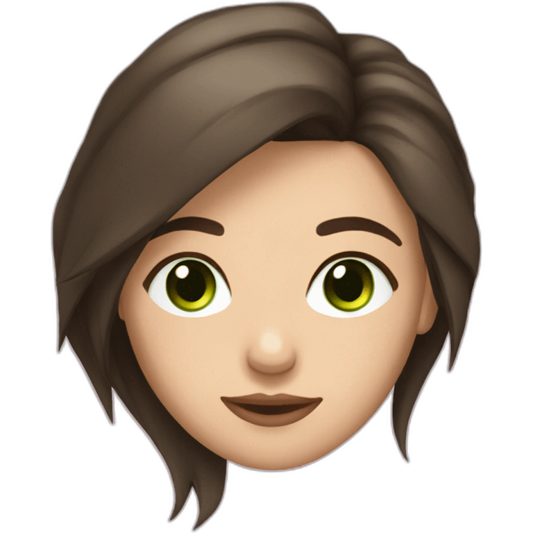 cocasian young adult woman with dark straight brown hair and green eyes emoji