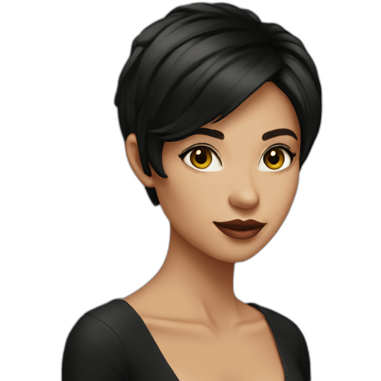 Sexy pixie Short straight hair brunette with black long dress emoji