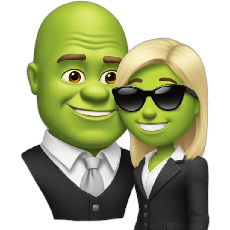 shrek kissing with white-guy-wearing-suit-with-blonde-hair-and-black-sunglasses-standing-with-black-shoes emoji