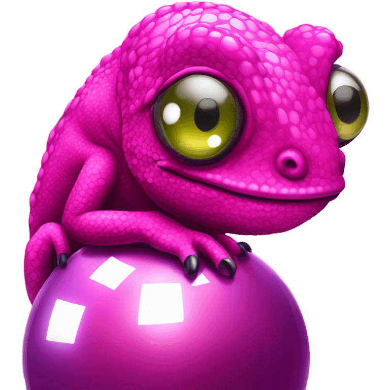 Hot pink chameleon  with disco ball emoji