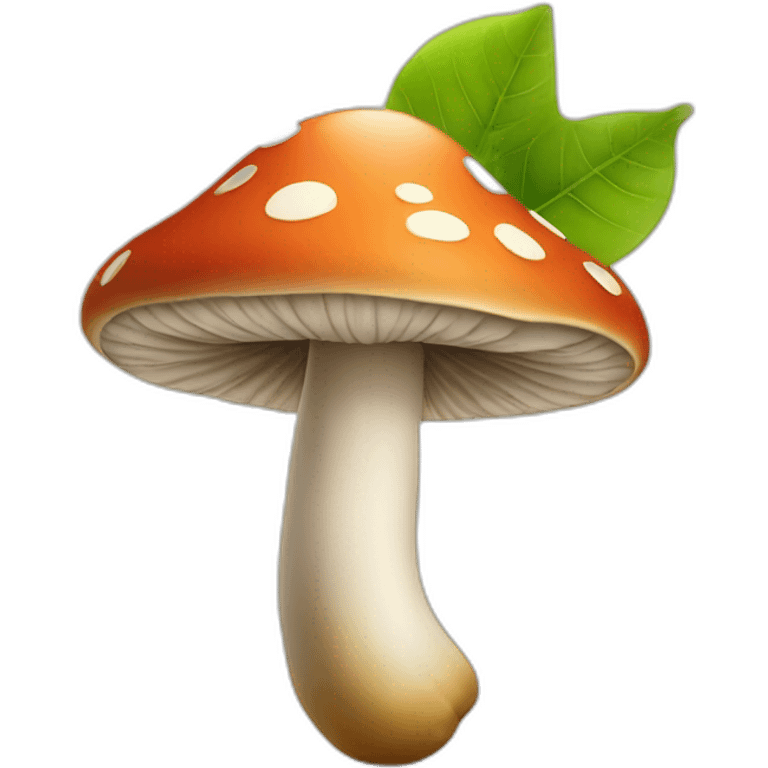 mushroom that smiles with a leaf emoji