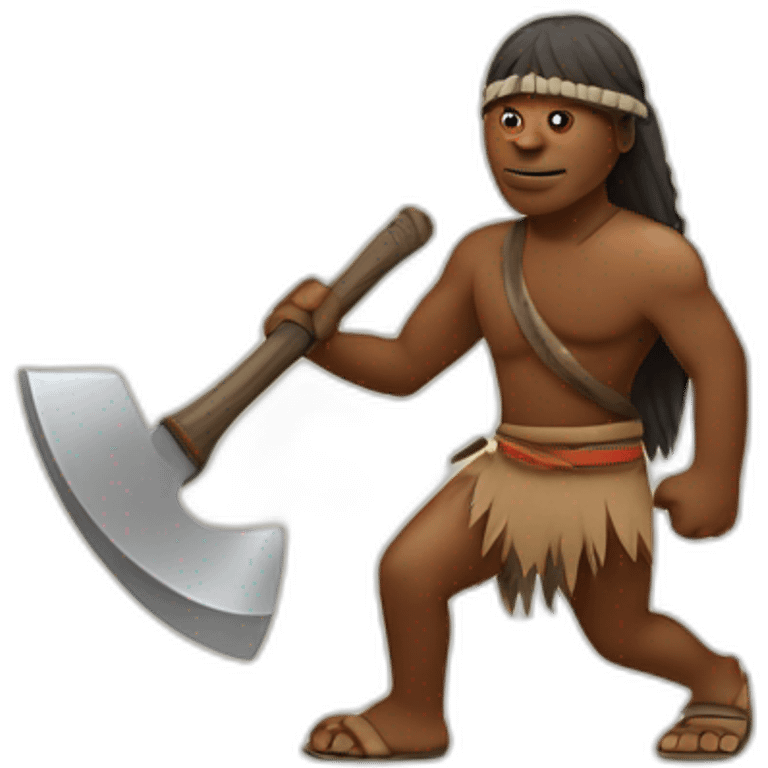 Aborigine with axe in a hand hunting emoji