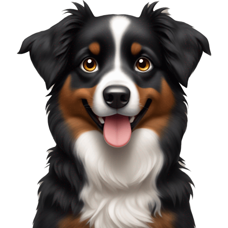 Small black australian shepherd dog with dessert  emoji