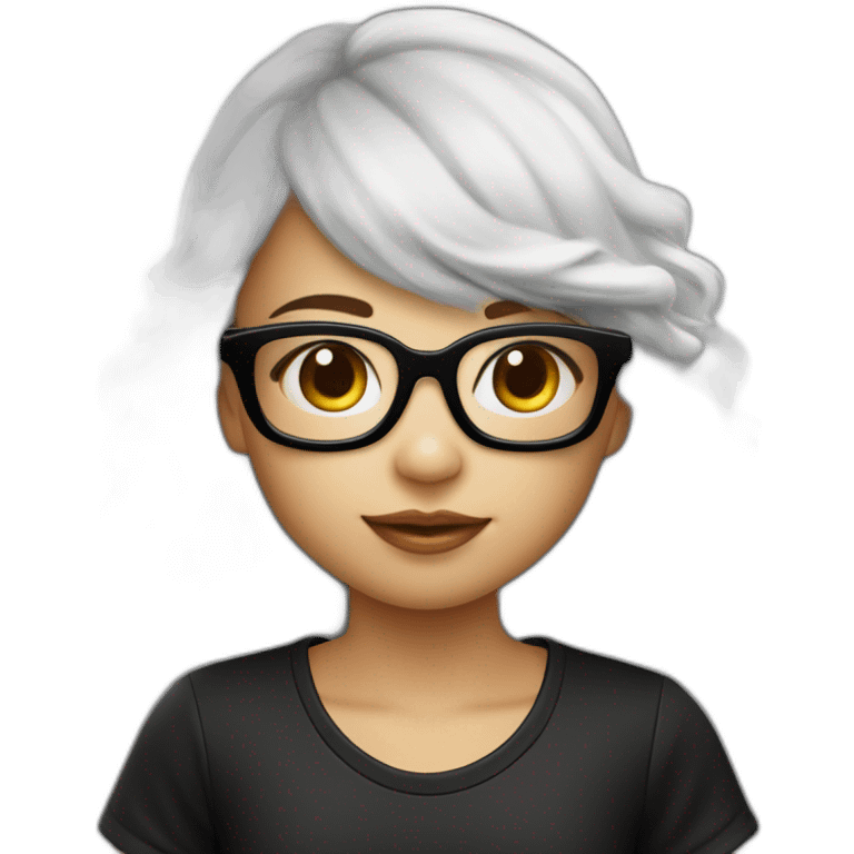 Niña piel blanca pelo negro oscuro liso con gafas cuadradas emoji