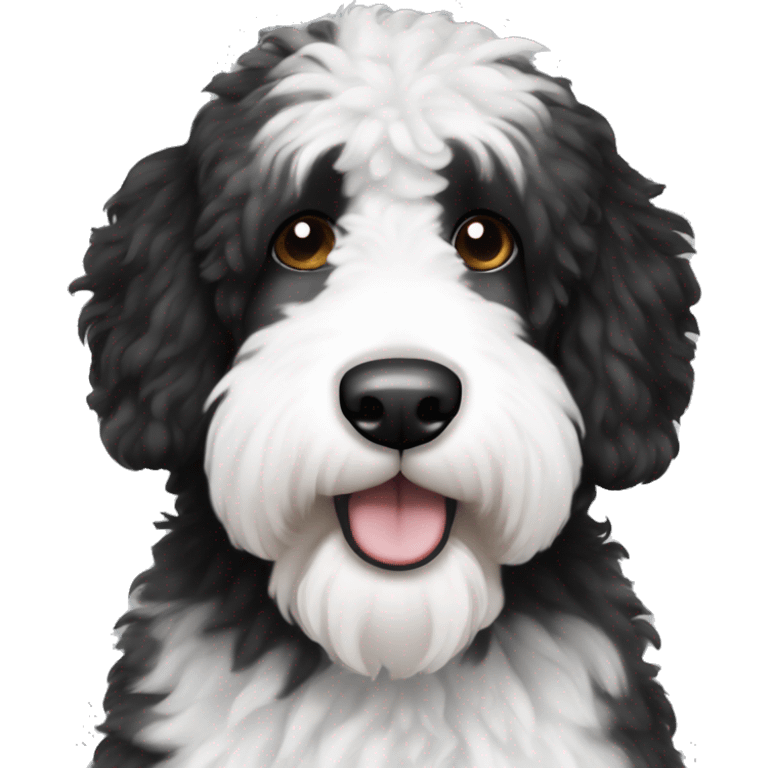 black and white sheepadoodle dog with brown eyes emoji