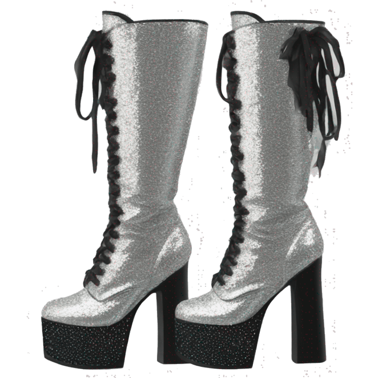 silver sparkly platform boots with black heart on side emoji