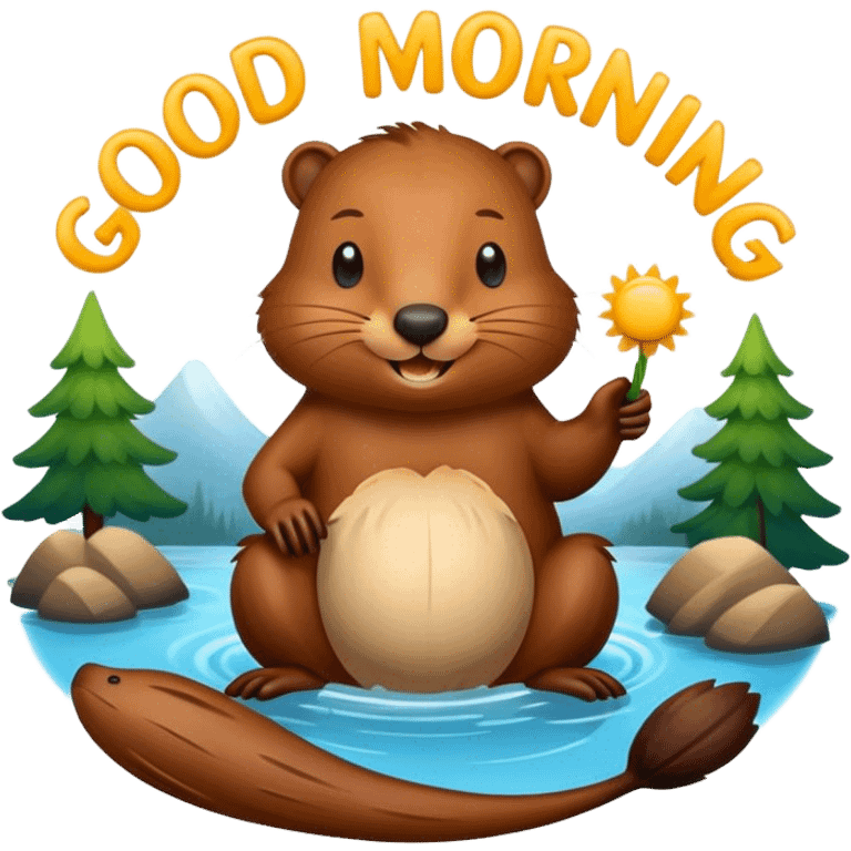 Beaver with inscription good morning  emoji