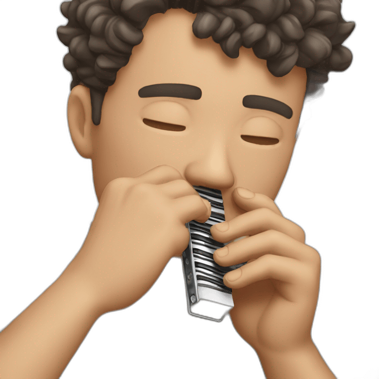 Guy beatboxing with harmonica emoji