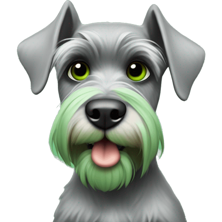 Miniature schnauzer with pointy cropped ears is feeling green and sick and nauseous  emoji