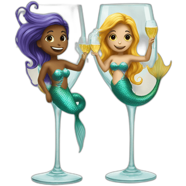 Two mermaids swim in a champagne glass emoji