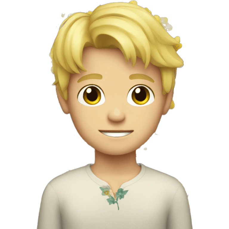 blonde boy with flower ornament emoji