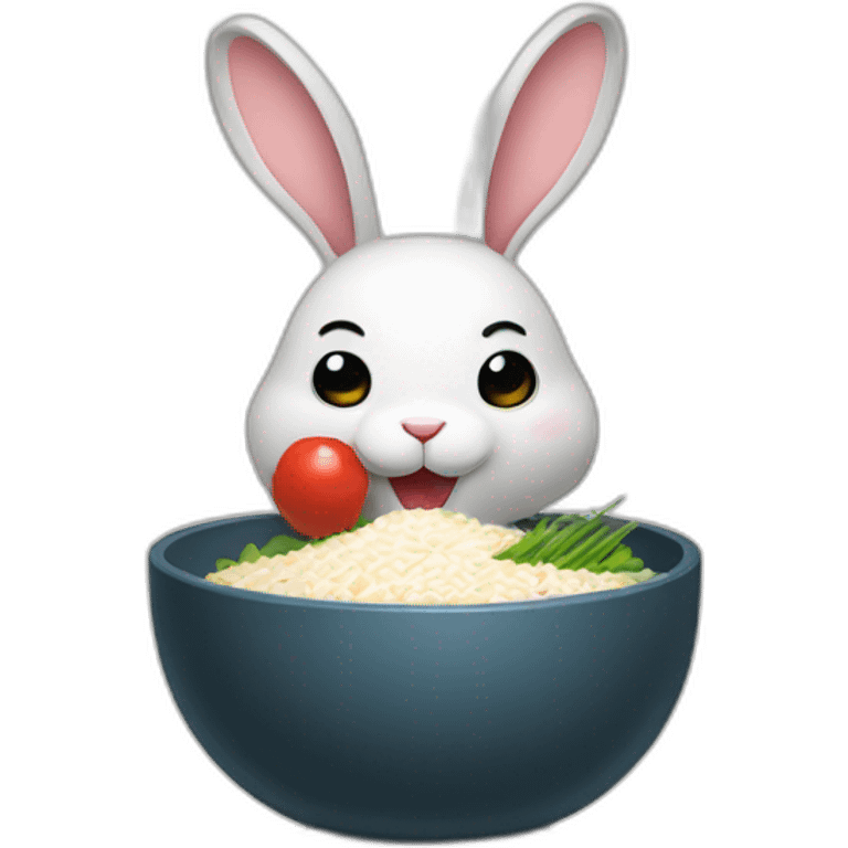 Rabbit holding a maguro rice bowl emoji