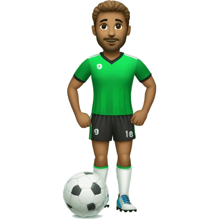 futbolista con balón pies y camiseta verde emoji