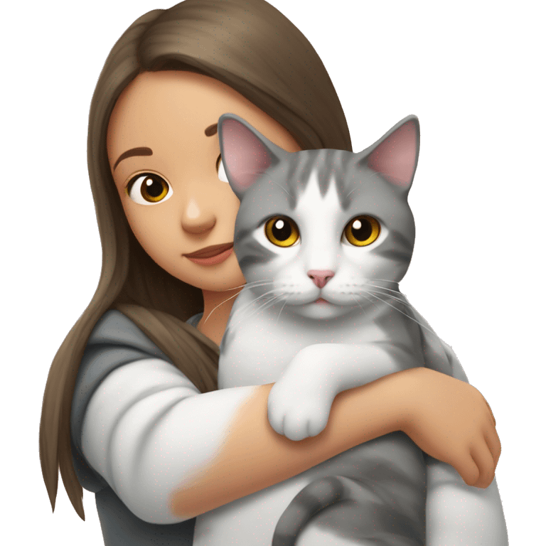 gray and white cat sits on girl's shoulder emoji