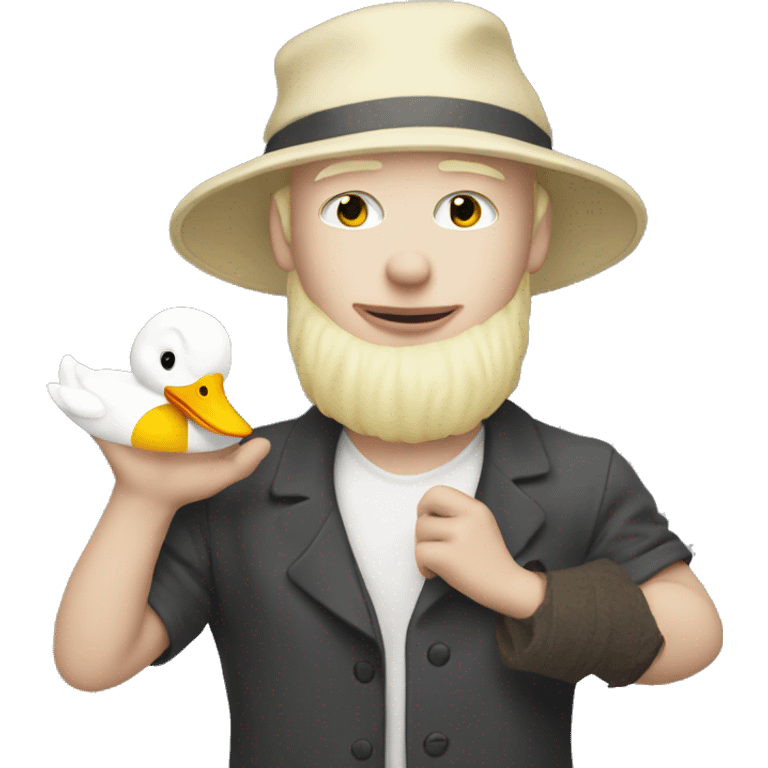 blonde albino dude with a backwards hat on holding a duck emoji