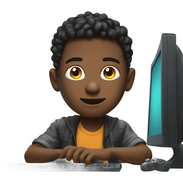 boy playing gaming pc emoji