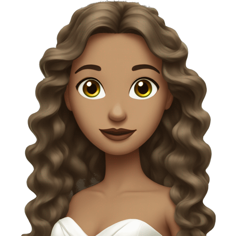 bride with brown long wavy hair, greenish-brown eyes an no veil emoji