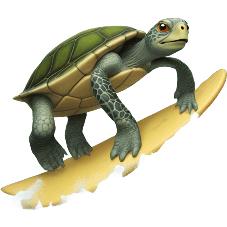 A 150 year old turtle surfing  emoji