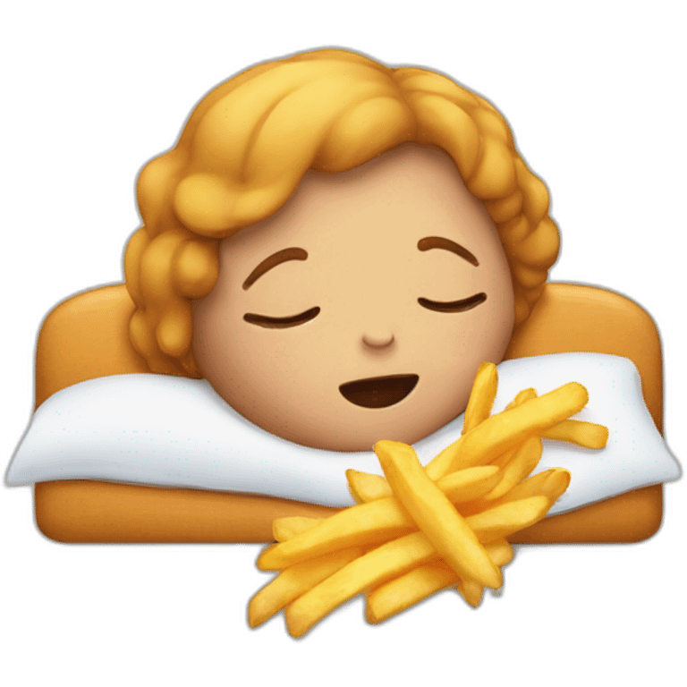 girl sleeping and she's dreaming she ate frenchfries emoji