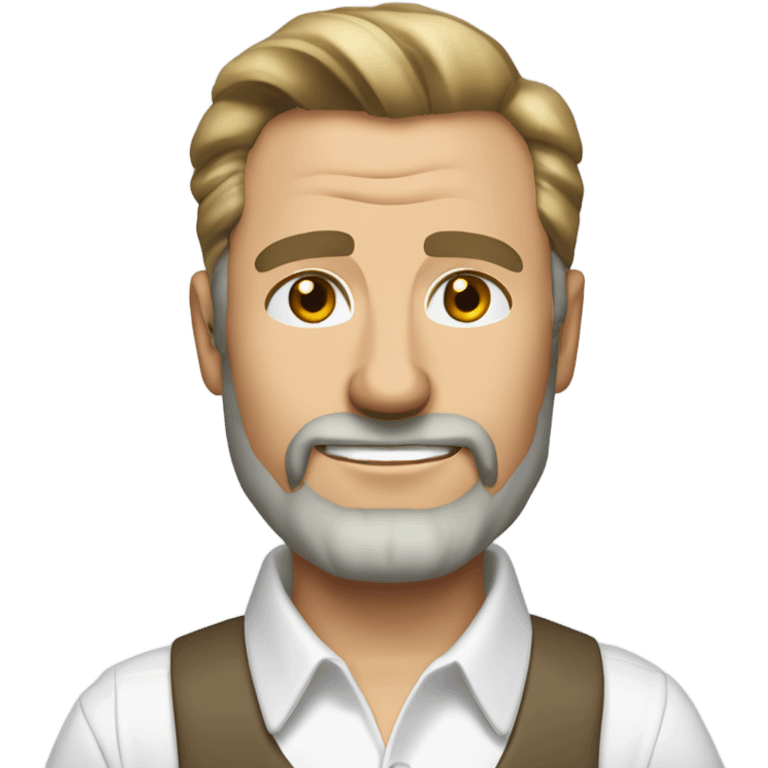 middle aged english man, short slicked back hair dark blonde, dark blonde medium length size full beard, wearing only a plain white smart shirt unbuttoned. emoji