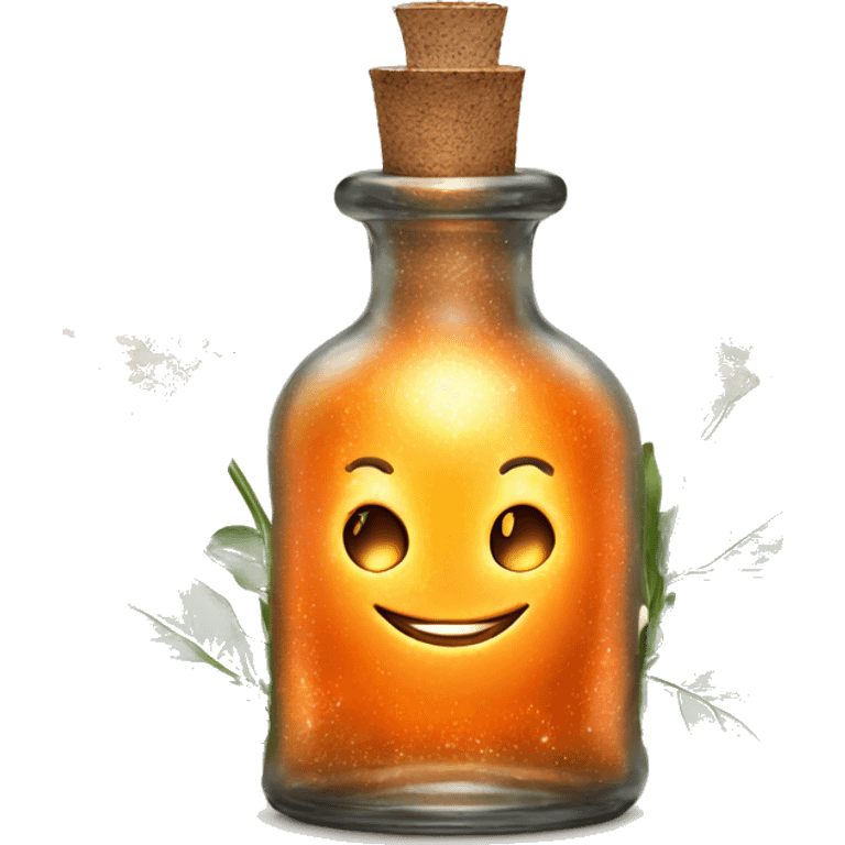 Orange magic fairy light sparkling old Antique bottle with poison and with herbal and flowers emoji