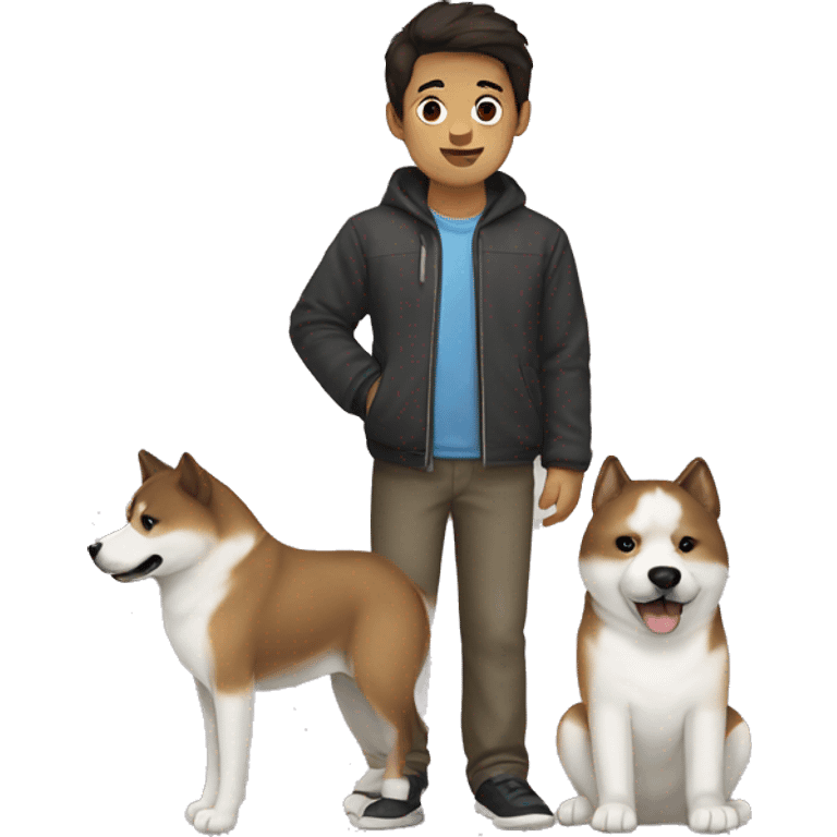 Boy with dark brown hair with an Akita dog  emoji