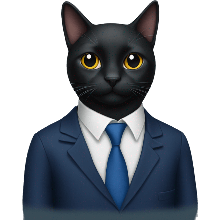 black cat in a dark blue tie emoji