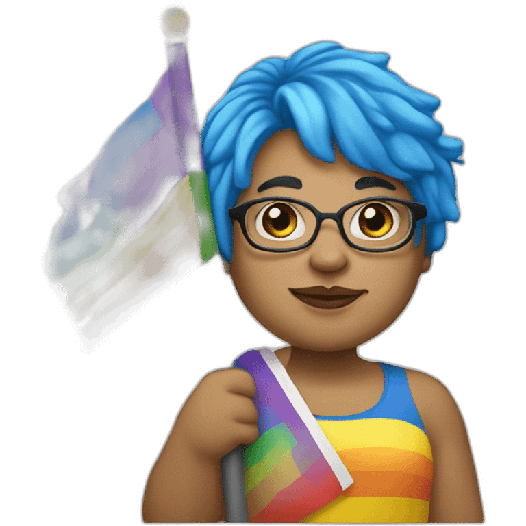 liberal, blue hair, chubby, holding lgbtq flag, activist, piercings emoji