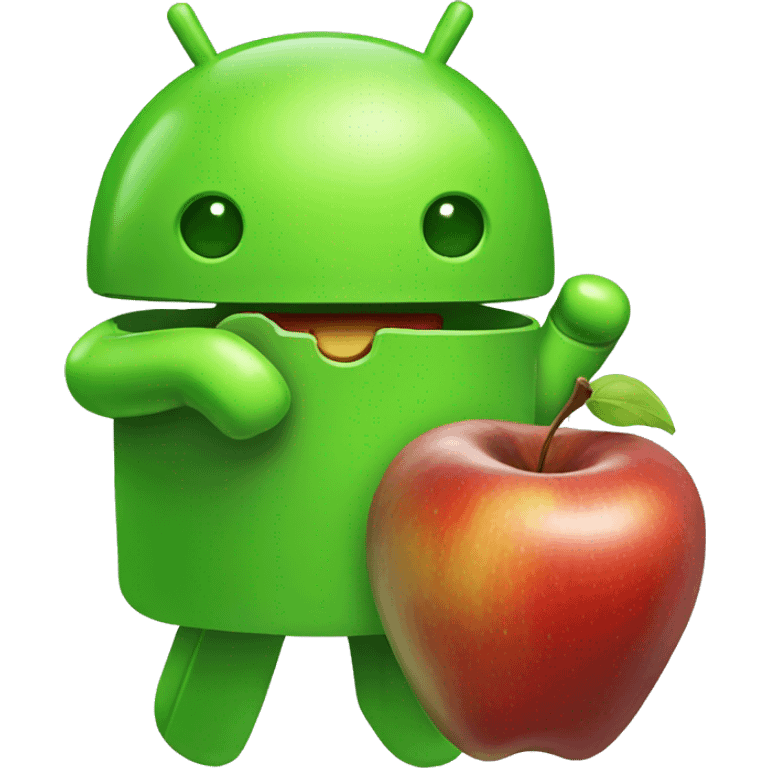 Green Android Eating a ios apple emoji