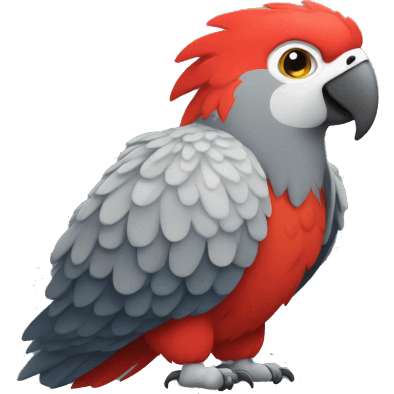 A large parrot. It has gray feathers and a red tail, and its head is white. It is very cute and small and very little annoying, doesn’t have red on his head  emoji