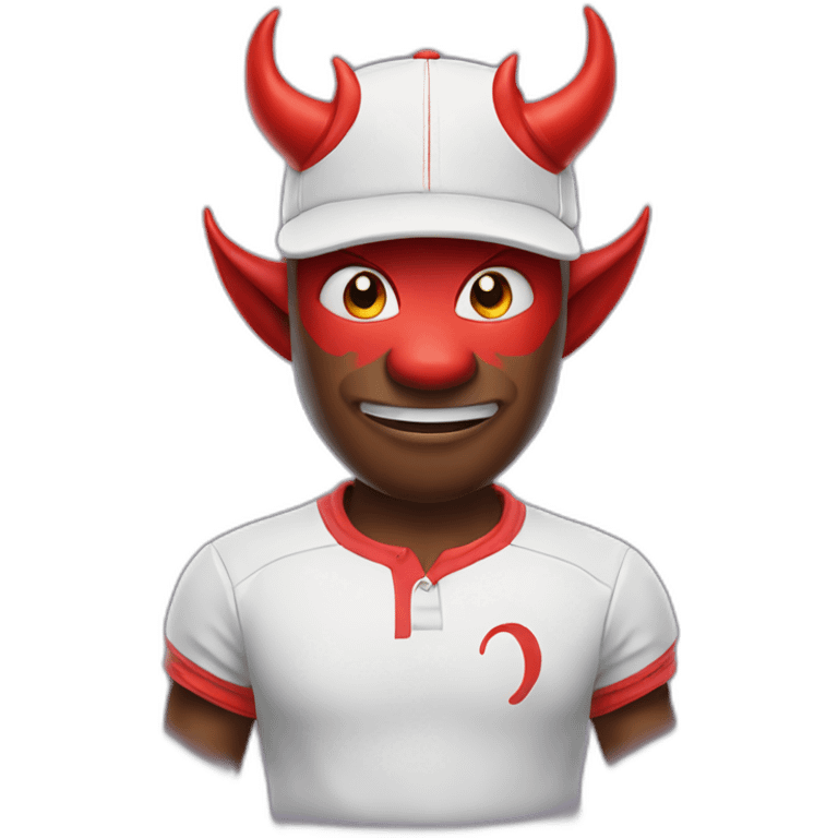 Devil in tennis outfit with white cap and tennisraquet emoji