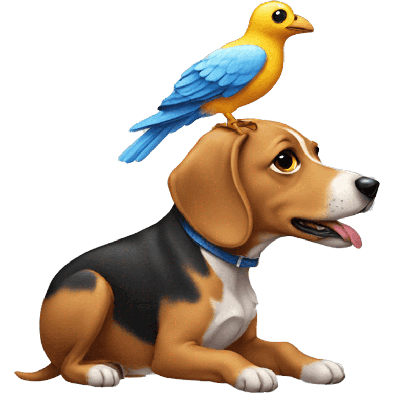 A dog carrying a bird on its head  emoji