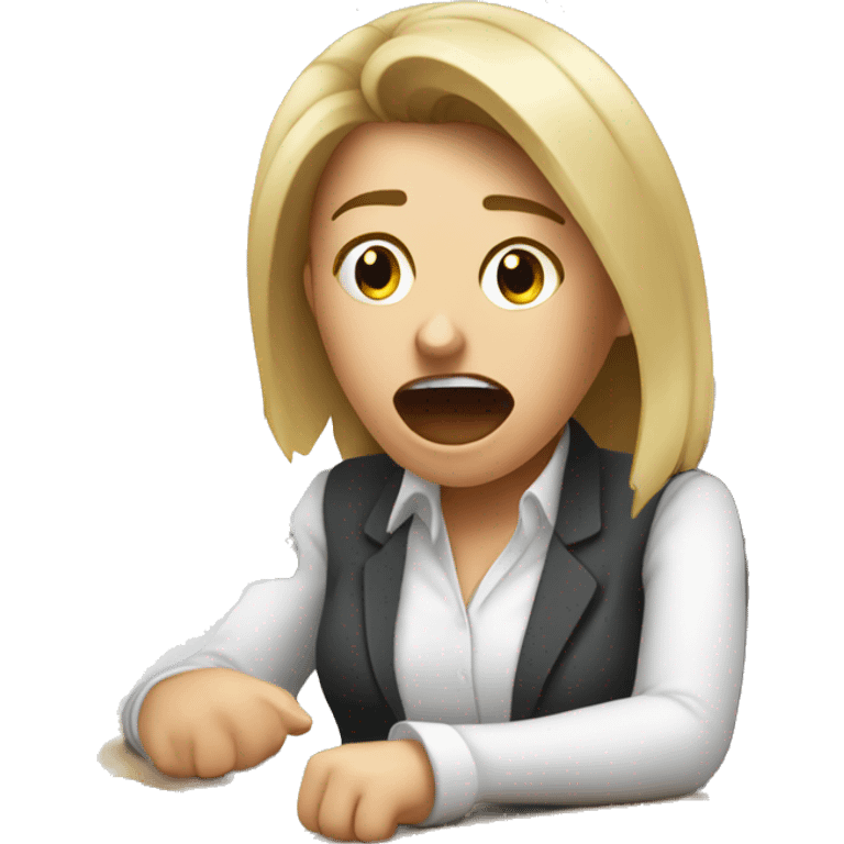 female payroll manager stressed at work and shouting at her desk emoji