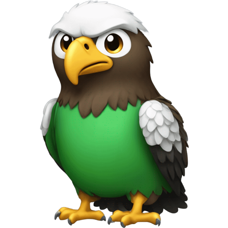 Small eagle with frown face and fat belly and green jersey emoji