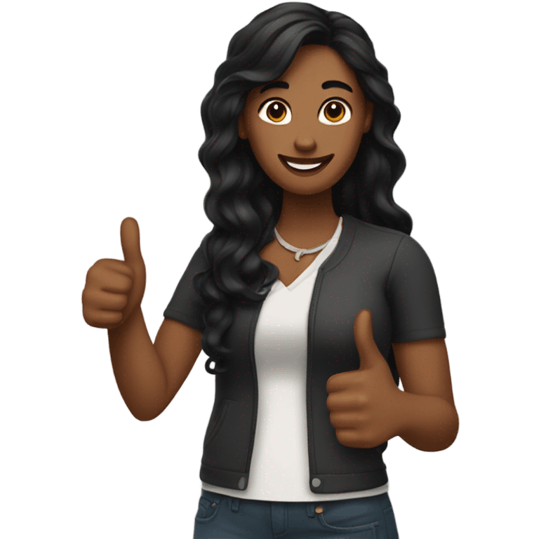 Woman, brown skin, long black hair, wavy hair, thumbs up emoji