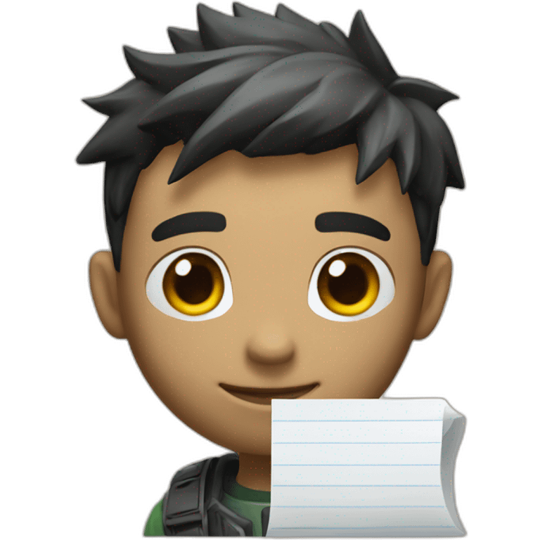 A boy Write Fortnite on the paper emoji