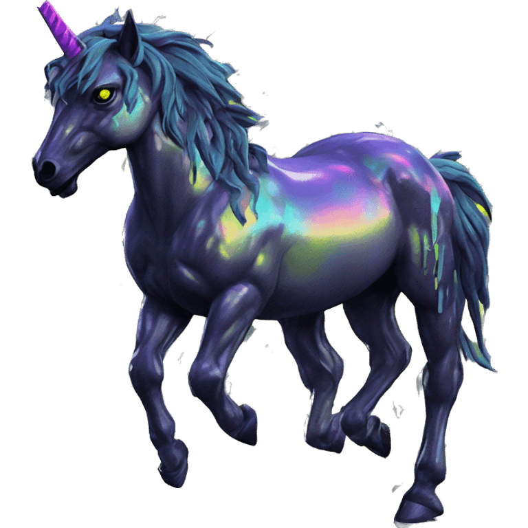 .Zombie_ Vaporwave black holographic oilslick zombie unicorn yellow caution tape graffiti Pegasus emoji