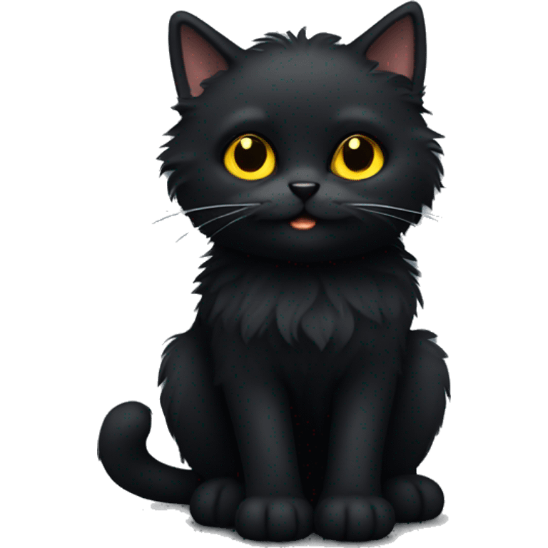 Black fluffy cat with yellow eyes emoji