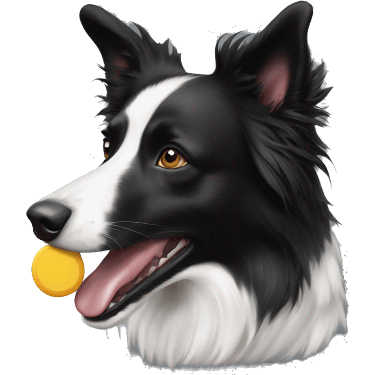 Black and white border collie holding frisbee in mouth  emoji