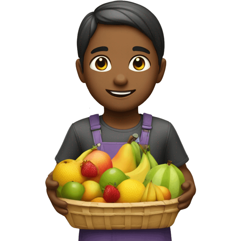 niñs con una canasta llena de frutas y vieres emoji